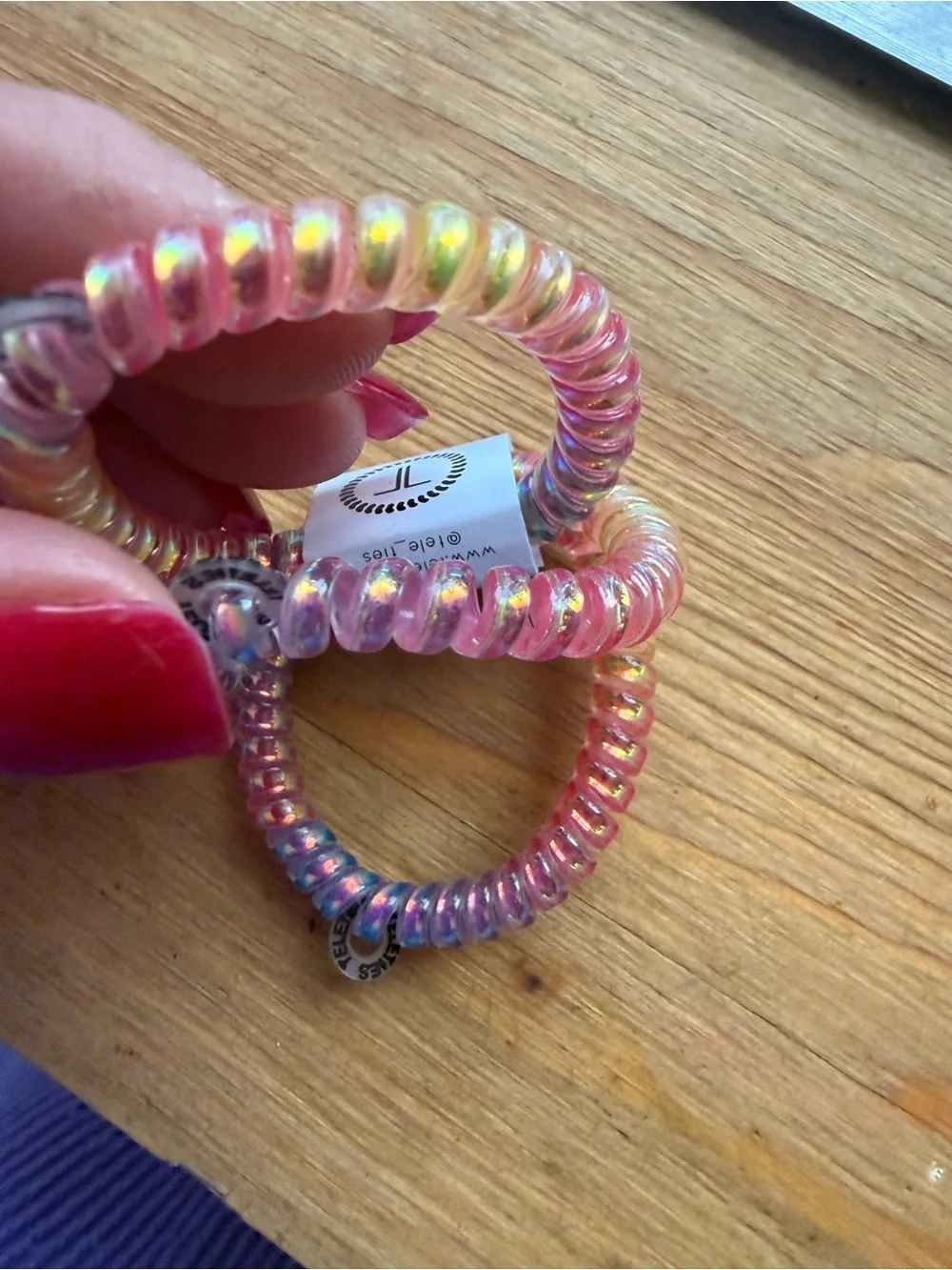 Teleties Iridescent Pink Spiral Hair Rings - 3 Pack